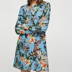Mango Tropical Print Long Sleeve Dress